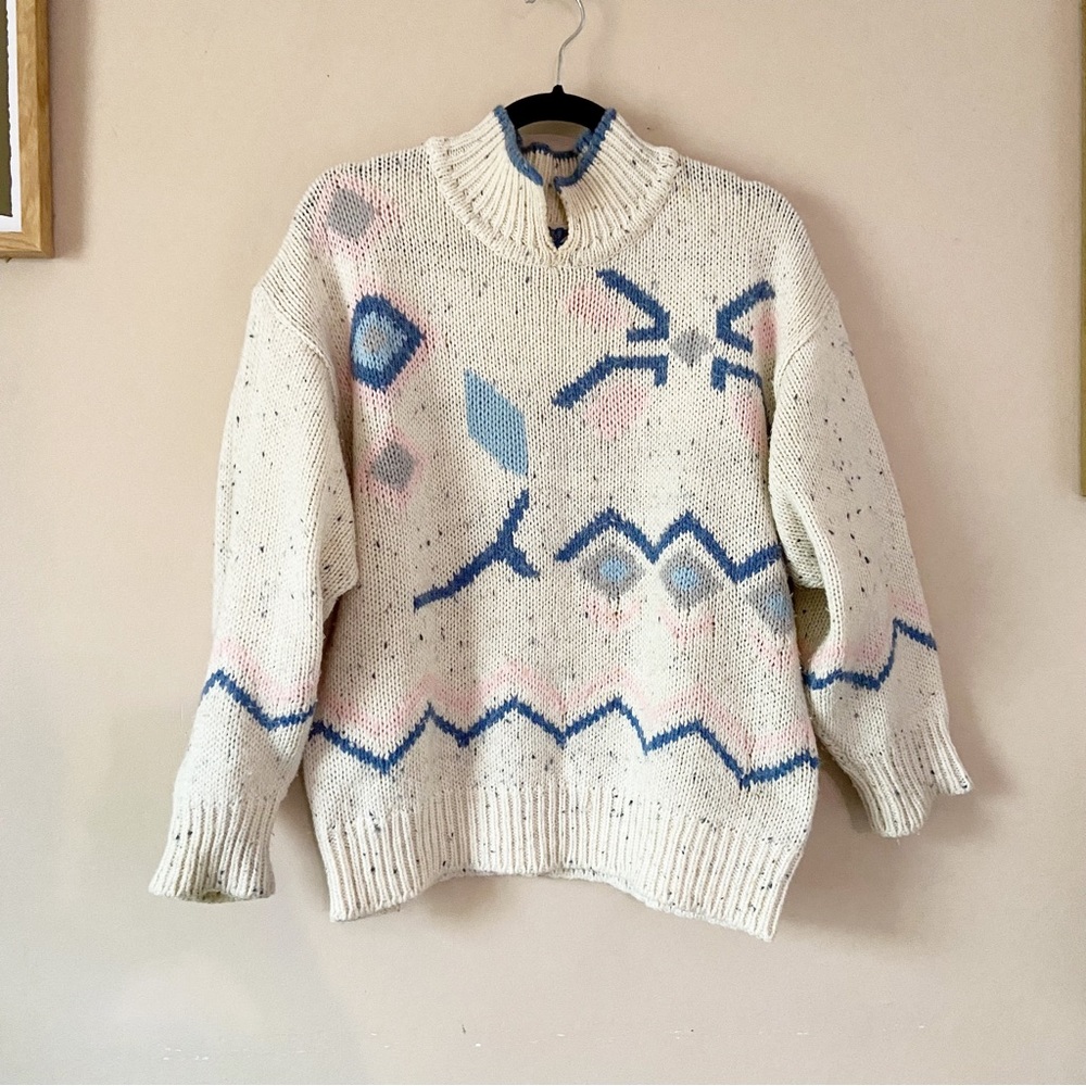 Vintage East 62• cream pastel flower knit pullover women’s size large
